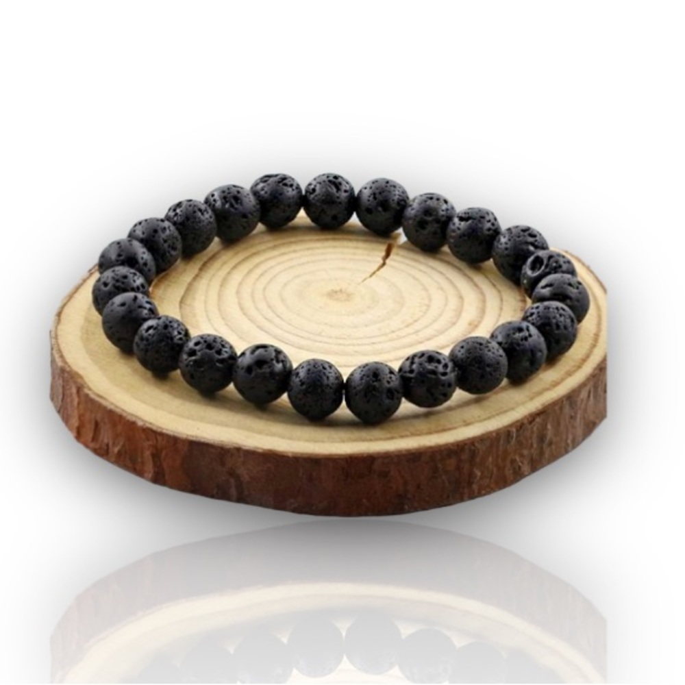 Black Natural Lava Stone - Chakra Bracelet